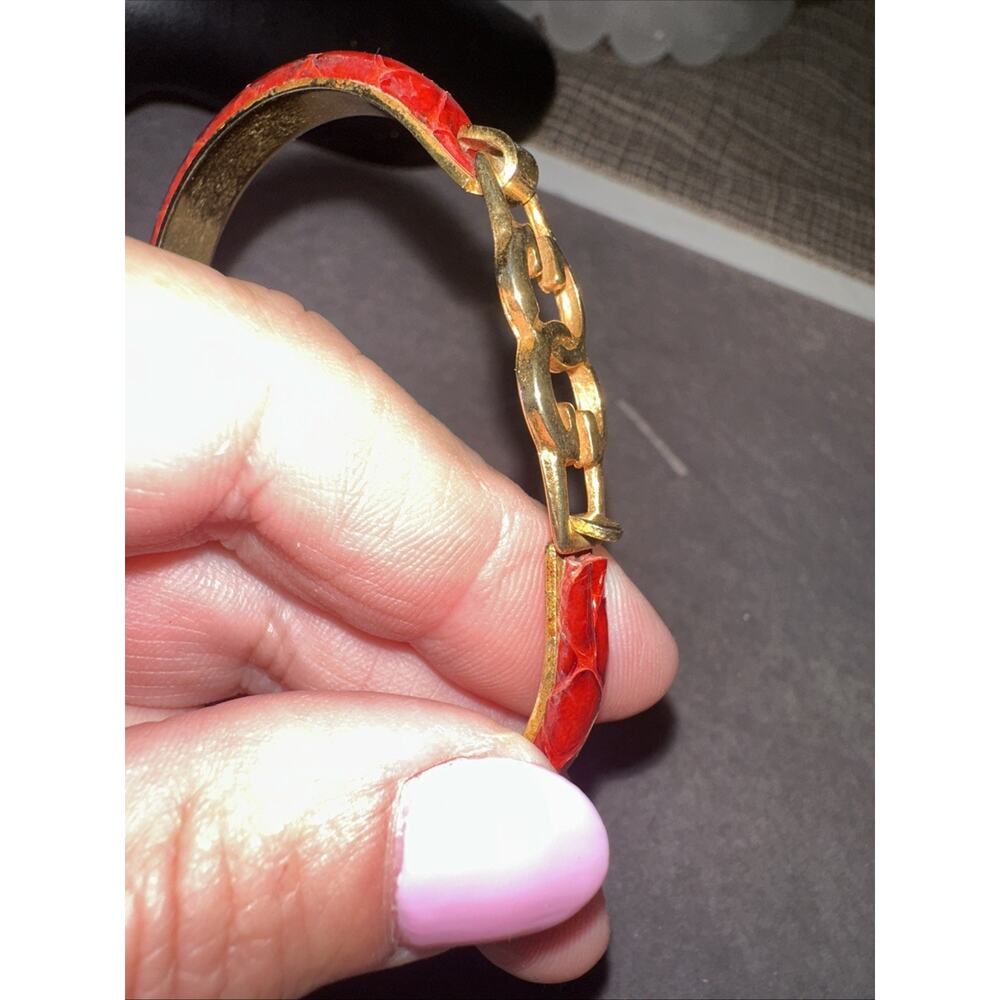 Vintage Gucci 24 karat gold plated bangle Snake bracelet RED - Picture 9 of 16